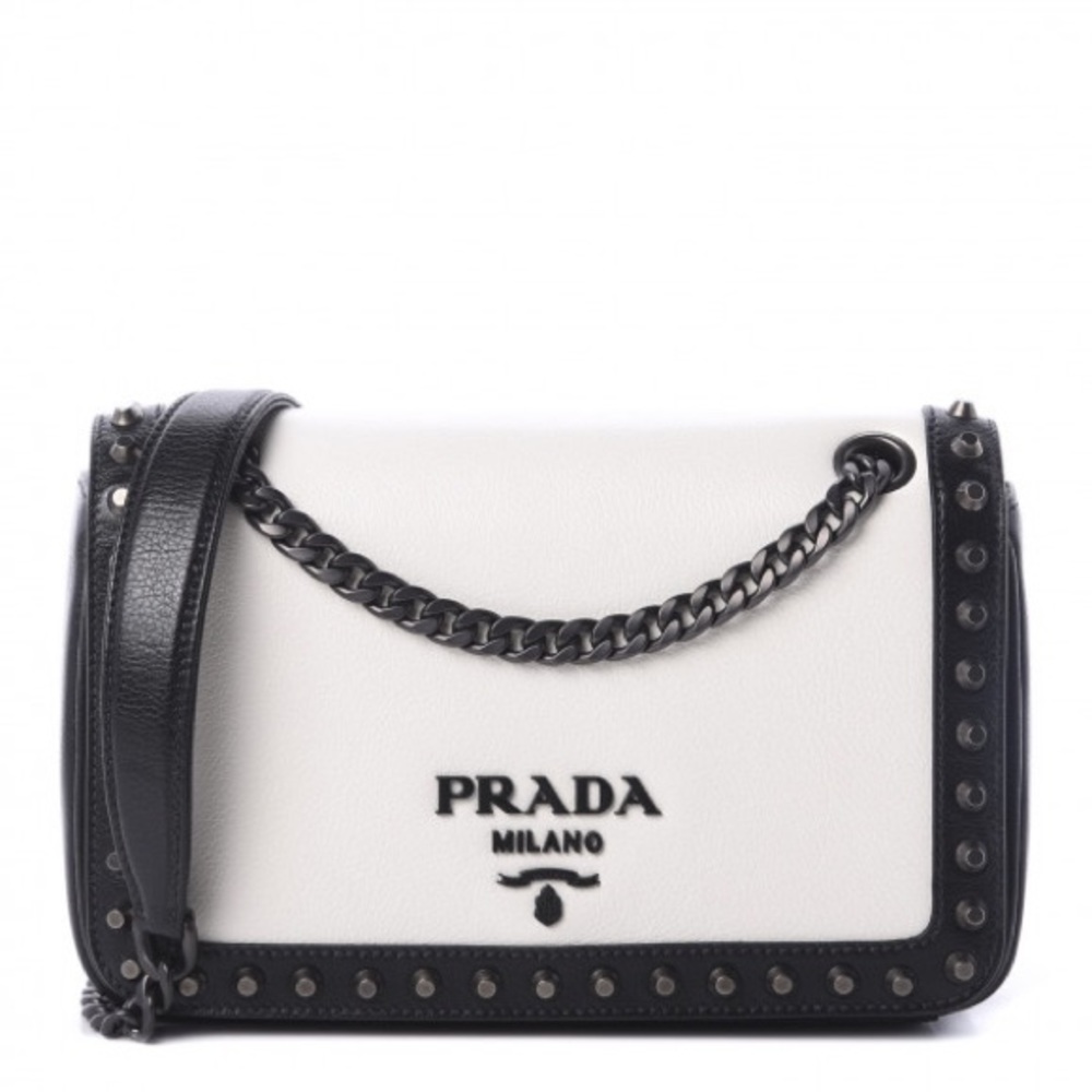 Glace Calfskin Studded Crossbody White Black